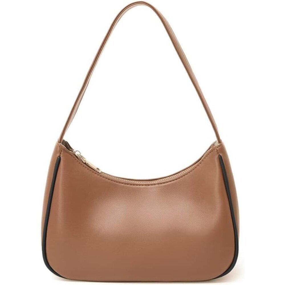 Women Coffee&black Imported Polyester Leather Zipper Closure Mini Tote Handbag